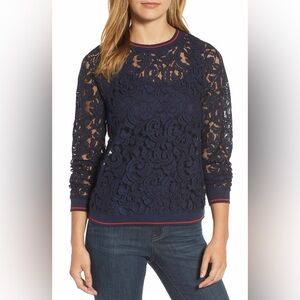 Halogen Dark Blue Lace Sweatshirt with Crimson Trim